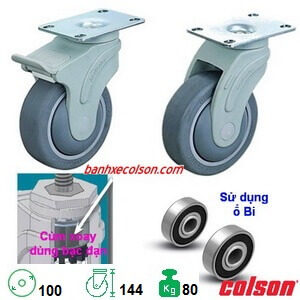Bánh Xe Phi 100 Lắp Tấm Càng Nhựa Chịu Lực 80kg Colson Mỹ Banhxecolson.com