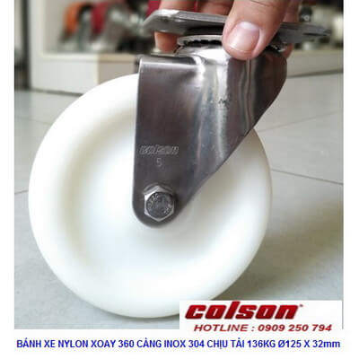 Giá Bánh Xe Nhựa Trắng D125 Càng Inox Xoay 2 5456 254 Banhxecolson.com