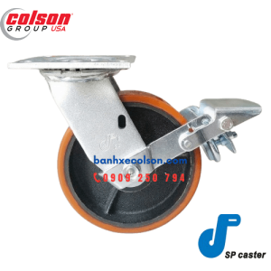 Bánh xe pu lõi thép d150 tải 500kg có khóa S4-6209-959-BK179