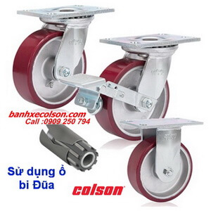 Bánh xe đẩy chịu tải nặng ( 540kg đến 675kg ) PU đỏ lõi nhôm banhxecolson.com