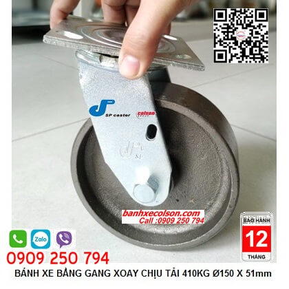 Hình thực tế bánh xe đẩy bằng gang d150 xoay chịu lực 410kg - S4-6209-139 banhxecolson.com