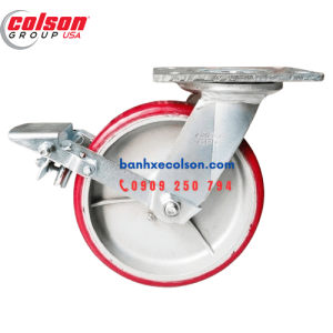 Bánh xe đẩy xoay khóa Colson pu lõi nhôm d200 6-8299-939BRK1